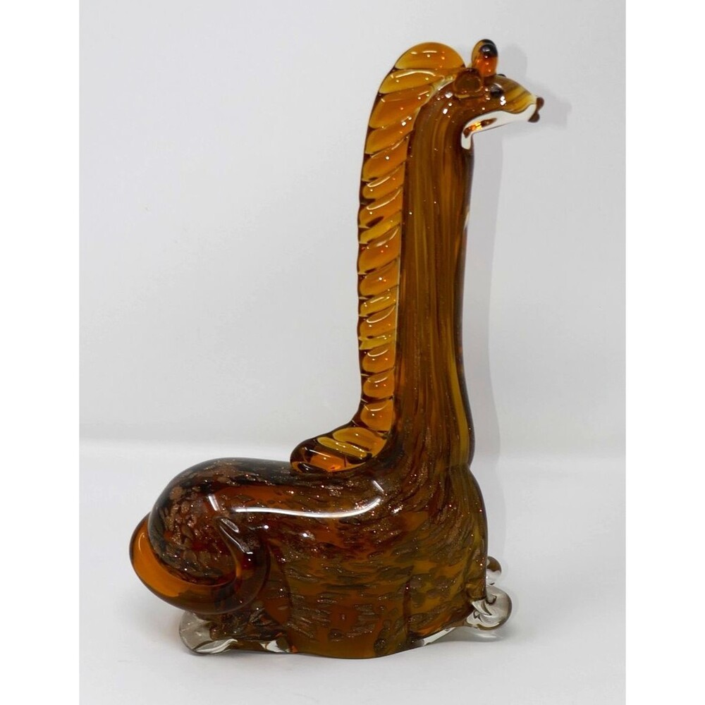 Murano Style Art Glass Giraffe Amber Gold Aventurine Hand Blown Figurine